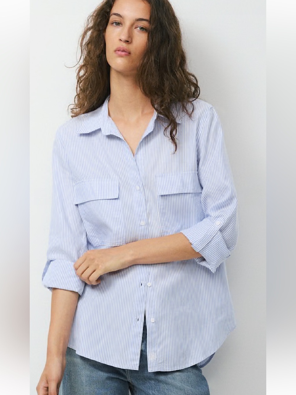 Babaton Light Blue Pinstripe Button-Down Shirt